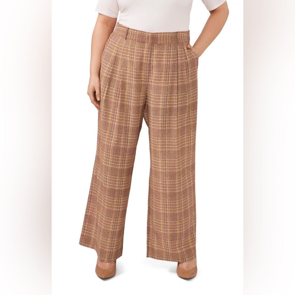 Vince Camuto Plaid Pleated Wide-Leg Pants Size 16W
